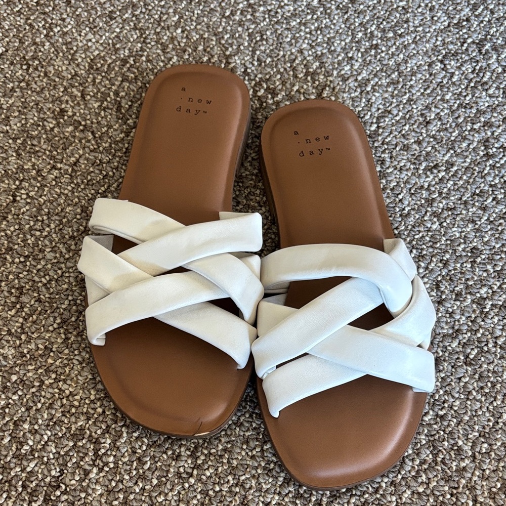A New Day Cream and Tan Crisscross Sandals